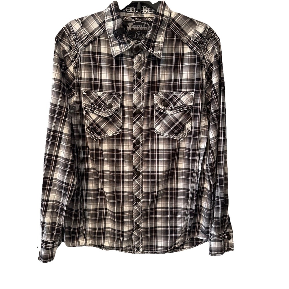Buckle Black Men's LG Slim Fit Plaid Shirt Long Sleeve‎ Embroidered Logo Western